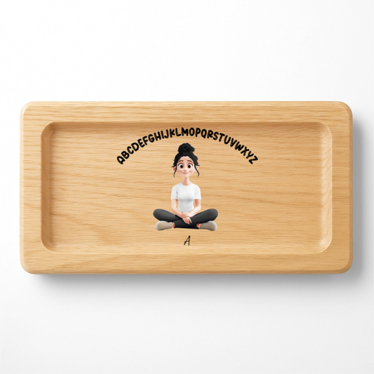 Personalized Wooden Jewelry Tray – Sitting Girl with Custom Text – Twinkle & Twine