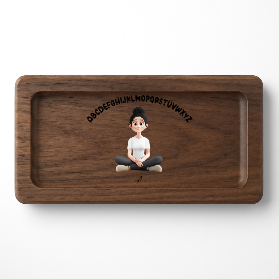 Personalized Wooden Jewelry Tray – Sitting Girl with Custom Text – Twinkle & Twine