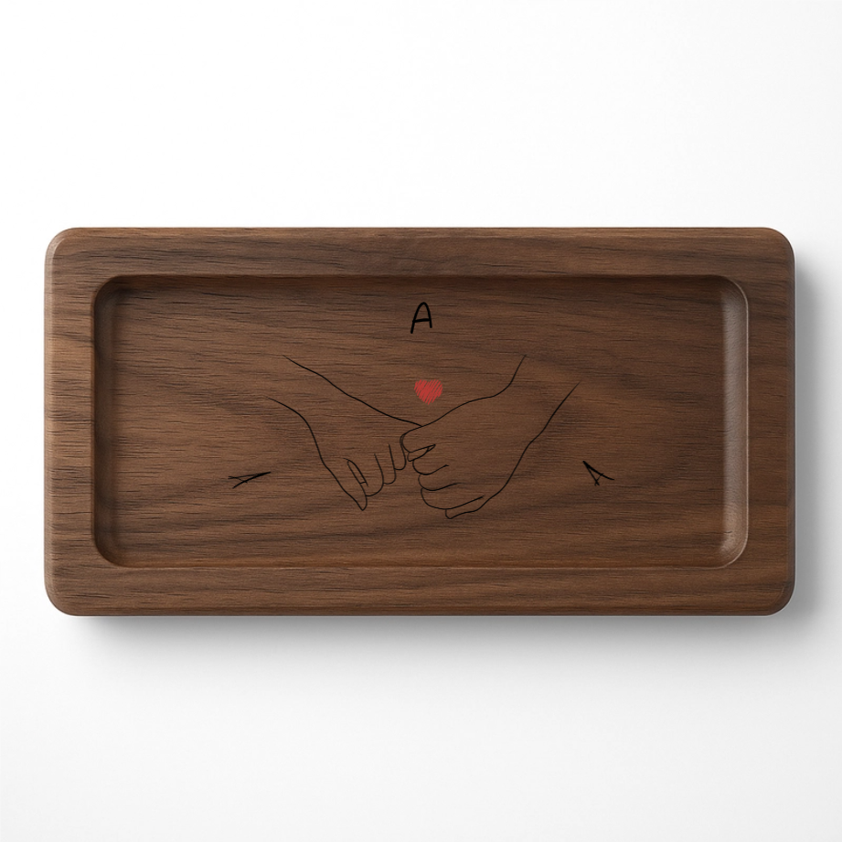 Personalized Wooden Jewelry Tray – Pinky Promise Hands with Heart – Twinkle & Twine
