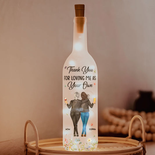 Custom Bottle Lamp - Thank You For Loving Me As Your Own - Personalized Bottle Lamp - Twinkle & Twine