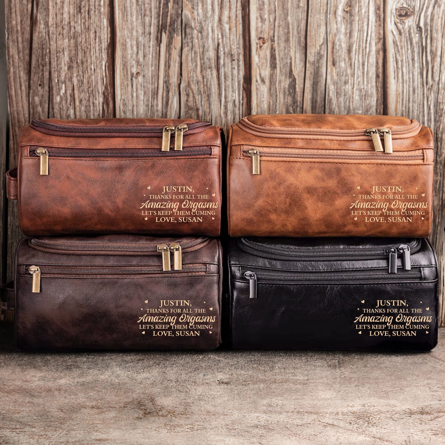 Thanks For All The Amazing Orgasms - Personalized Leather Toiletry Bag
