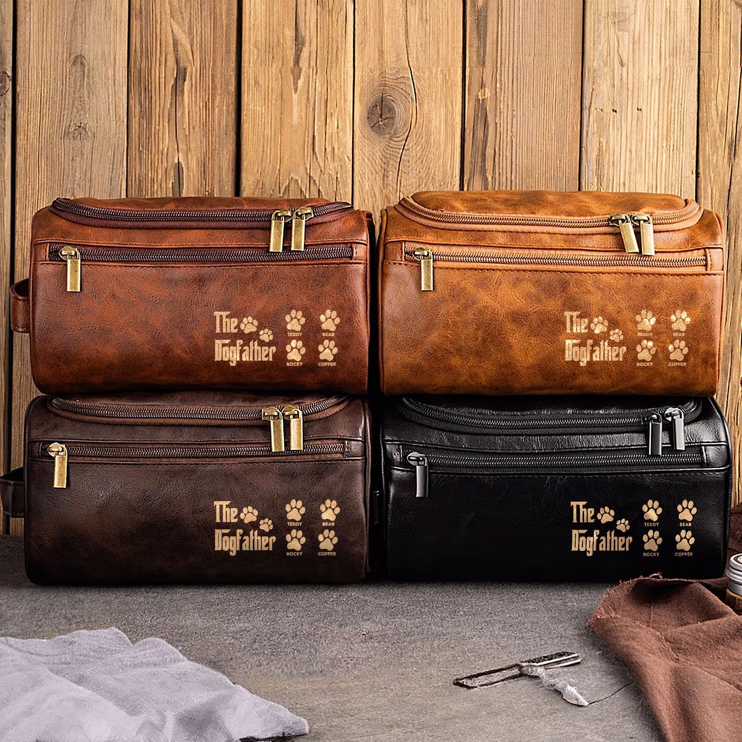 The Dogfather  Personalized Leather Toiletry Bag – Twinkle & Twine