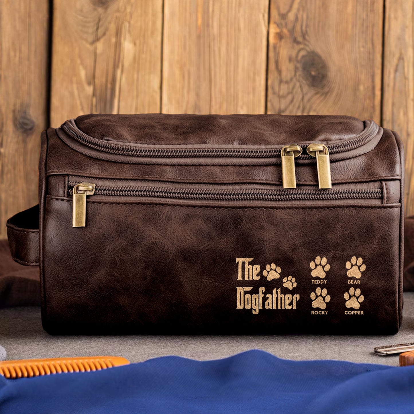 The Dogfather  Personalized Leather Toiletry Bag – Twinkle & Twine