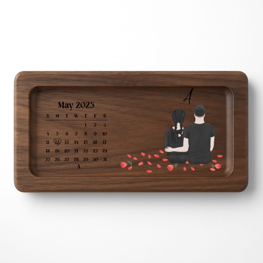 Personalized Couple Date Calendar Tray – Custom Engraved Wooden Keepsake Gift – Twinkle & Twine