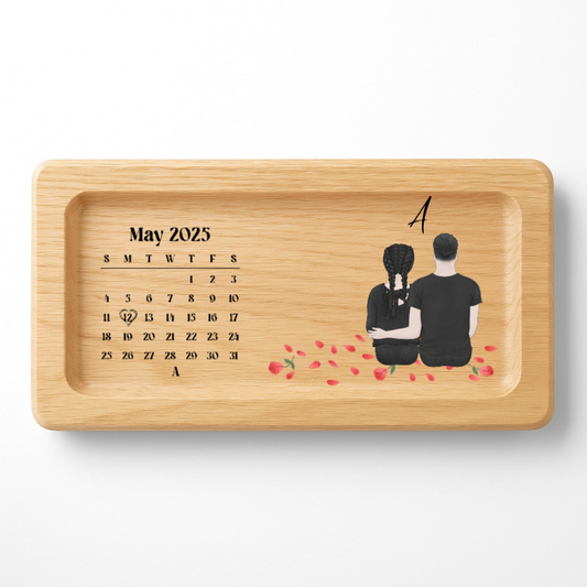 Personalized Couple Date Calendar Tray – Custom Engraved Wooden Keepsake Gift – Twinkle & Twine