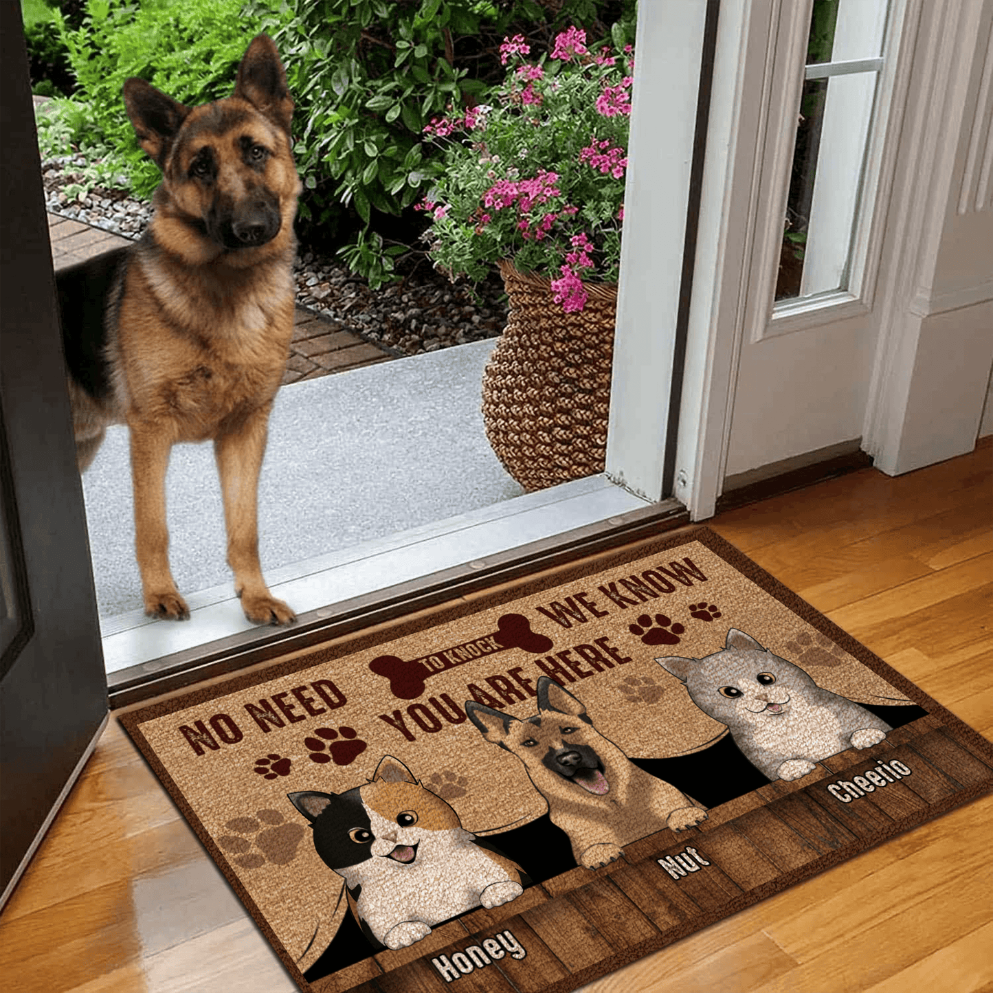 No need to knock We know you're here - Personalized Doormat - Custom Gifts for Pet Lovers & Owners | Dog, Cat Mom & Dad | Housewarming
