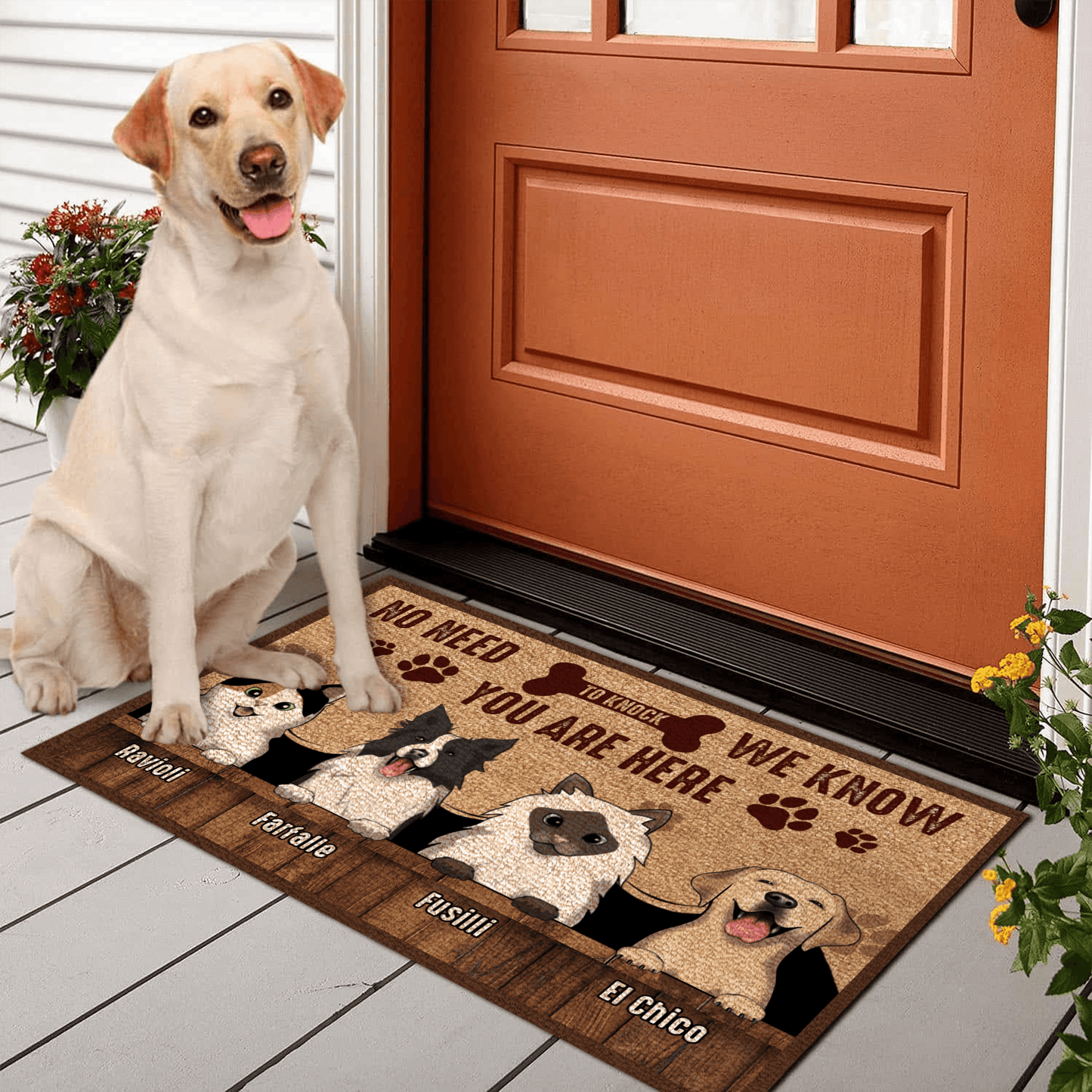 No need to knock We know you're here - Personalized Doormat - Custom Gifts for Pet Lovers & Owners | Dog, Cat Mom & Dad | Housewarming
